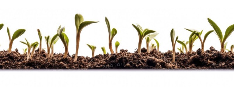 Seamless tileable cross section row of budding sprouts of new growth out of soil on a white background