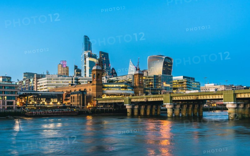 Cannon Street Railway Bridge ane Skyscrapers over River Thames