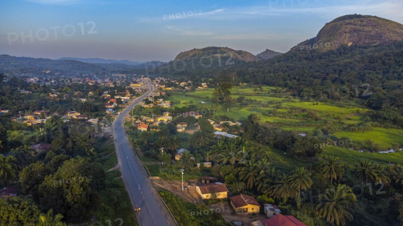 Aerial of the granite mountains in Central Guinea