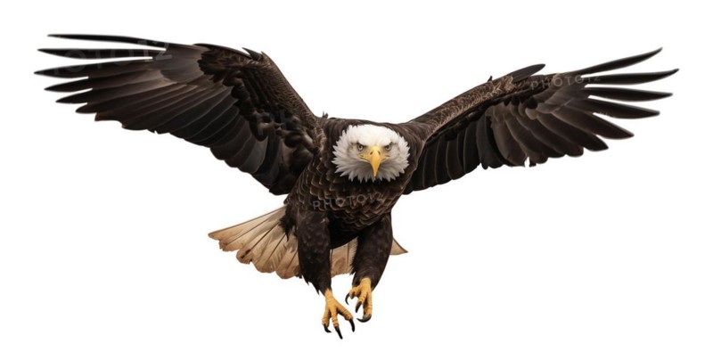 American bald eagle in flight isolated on a white background
