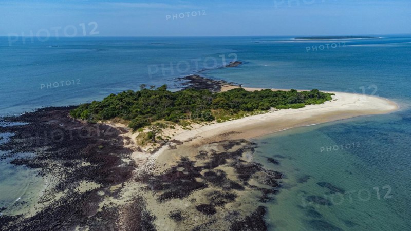 Aerial of a little islet in the Marinho Joao Vieira e Poilao National Park