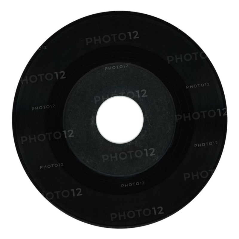 Black vinyl record with blank label over white