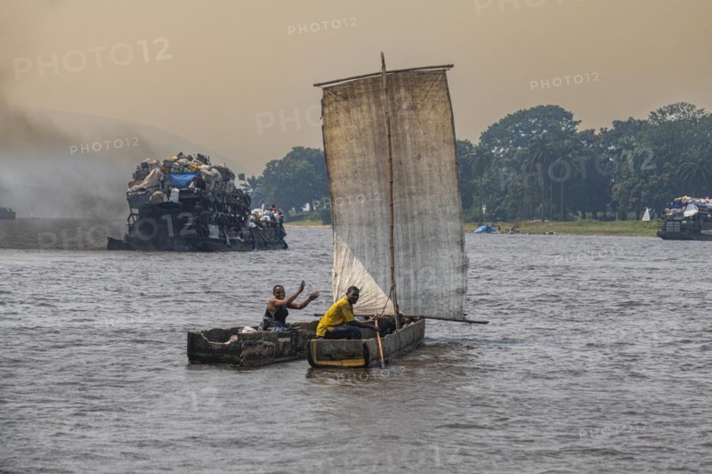 Traditional sailing boat on the Congo river