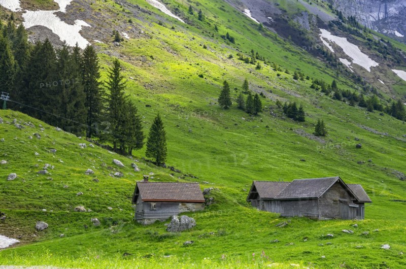Mountain panorama at the foot of the Saentis on the Schwaegalp