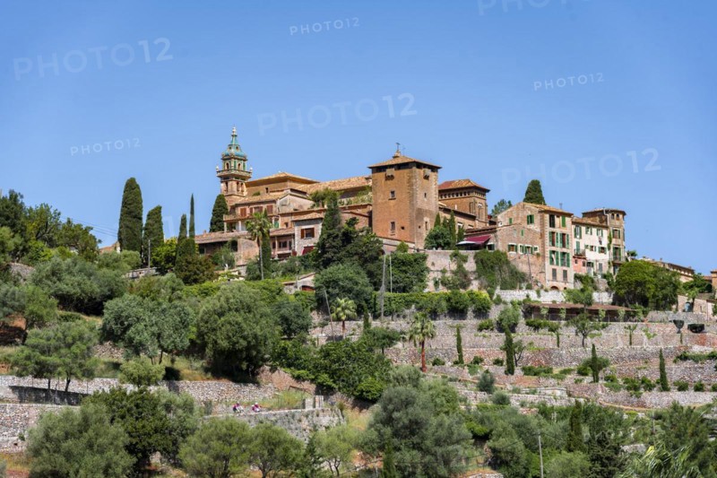 View of Valldemossa mountain village with typical stone houses