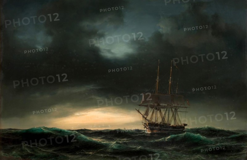 A Danish corvette at sea after a storm