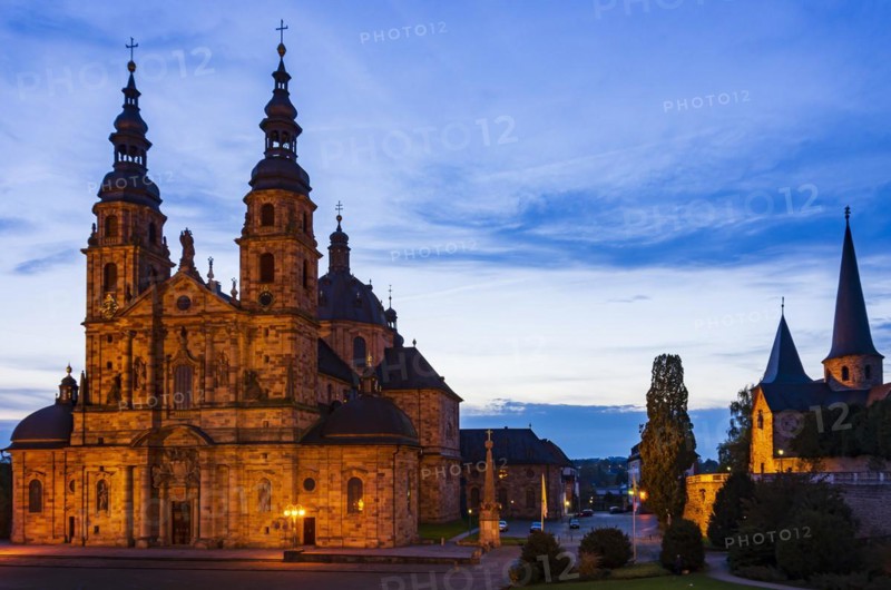 The landmark of the city of Fulda at sunset