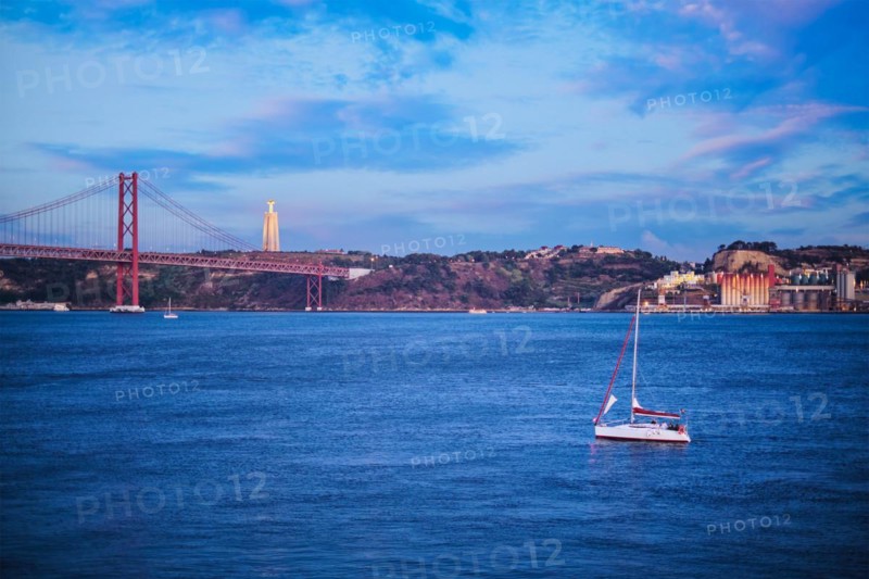 View of 25 de Abril Bridge over Tagus river