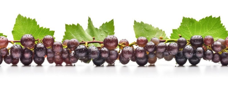 Seamless tileable row of fresh grapes on the vine on a white background