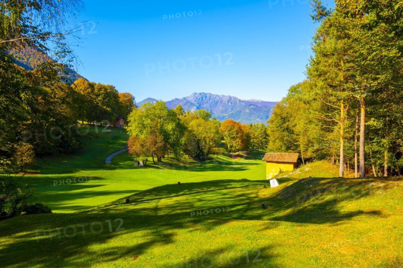 Hole 4 in Golf Course Menaggio with Mountain View in Autumn in Lombardy