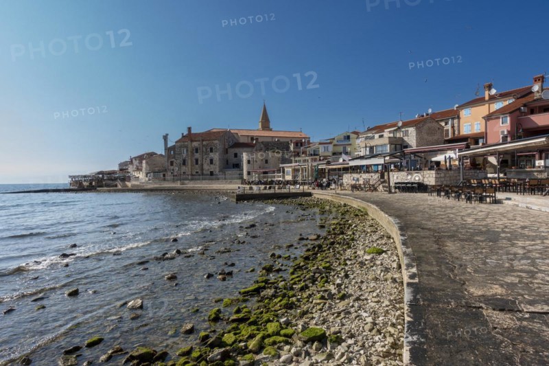 Beach and city view of the coastal town of Umag