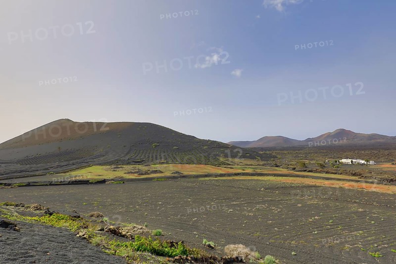 Vineyards around La Geria with the mountain Montana Chupaderos