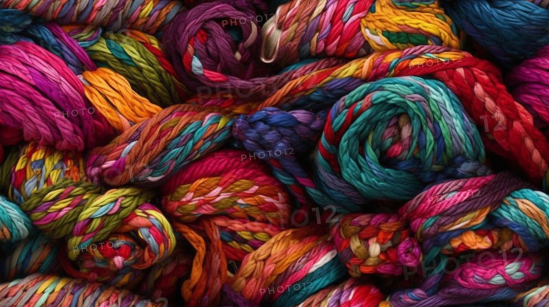 Truly seamless tile of colorful knitting yarn and string background