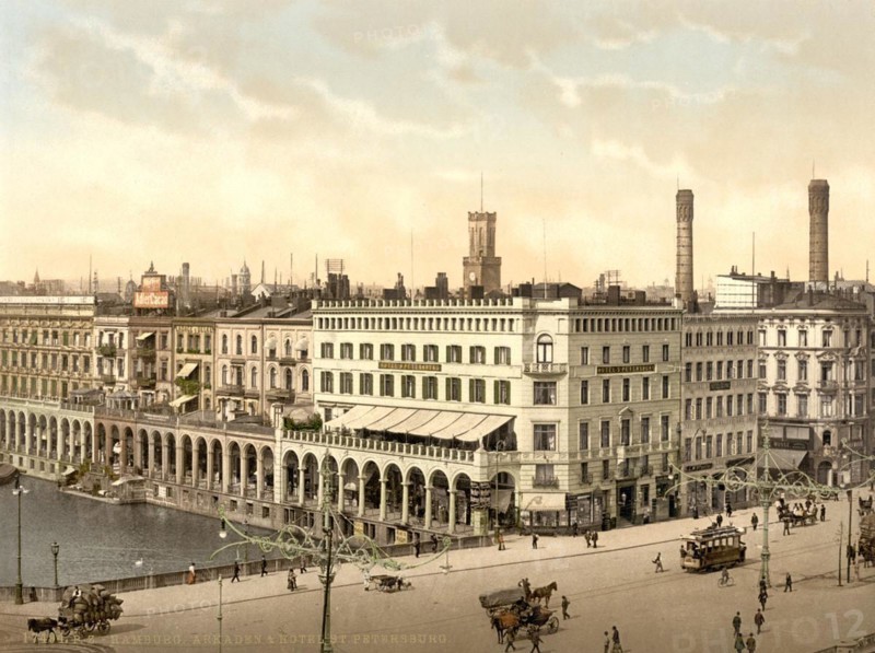 Alster Arcades and Hotel St. Petersburg in Hamburg