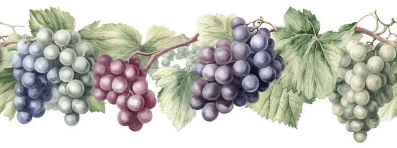 Seamless tileable watercolor row of fresh grapes on the vine on a white background