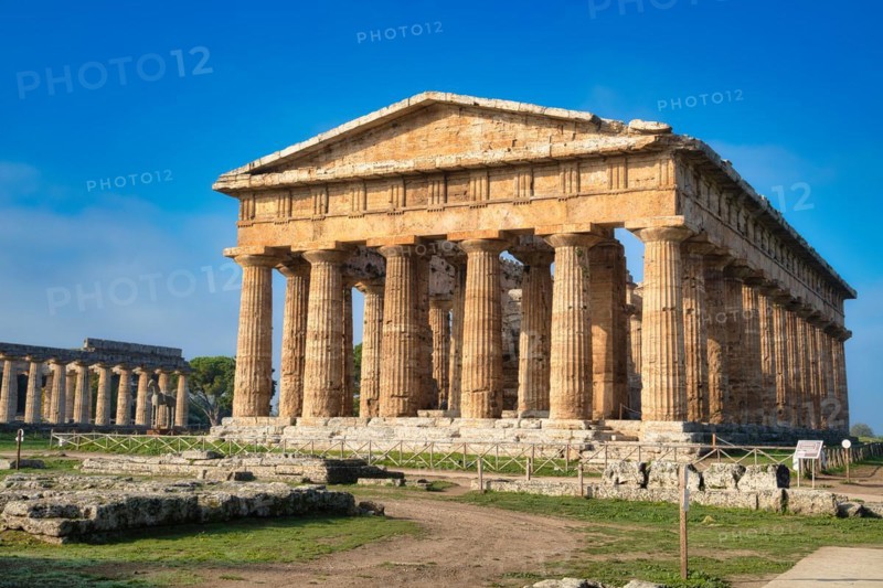 The ancient Doric Greek Temple of Hera of Paestum built in about 460-450 BC. Paestum archaeological site