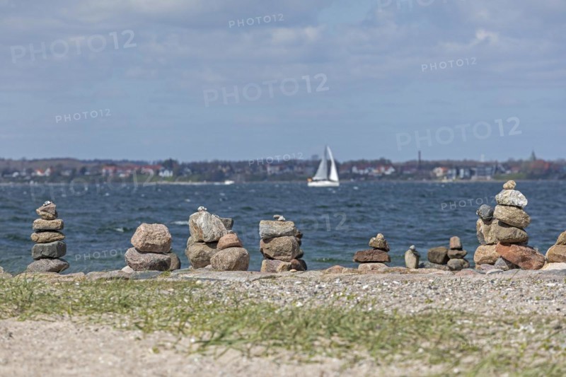 Stone tower at the northernmost tip of the German mainland with a view of Denmark