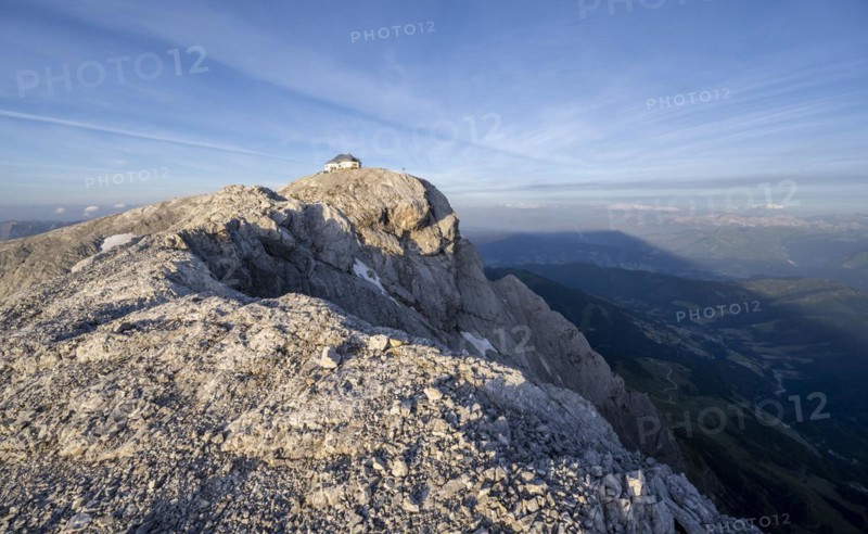 Hochkoenig with Matrashaus mountain hut in the evening light