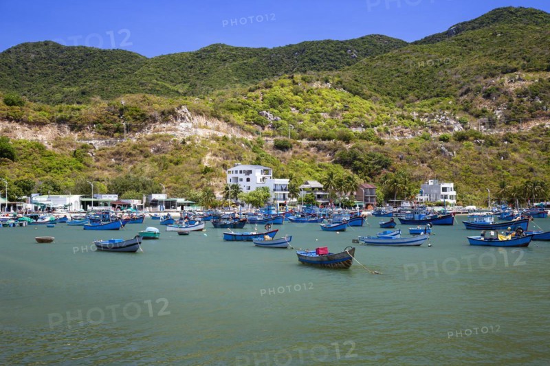 Coastal landscape with fishing boats bay