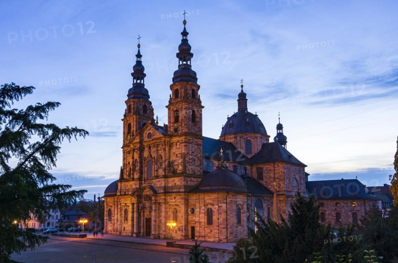 The landmark of the city of Fulda at sunset