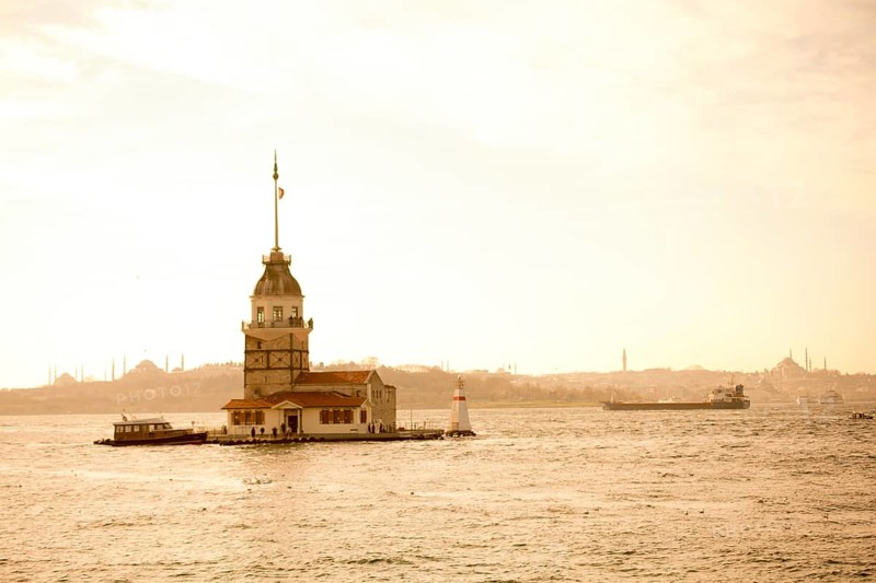 Maidens Tower located in the middle of Bosporus