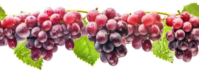 Seamless tileable row of fresh grapes on the vine on a white background