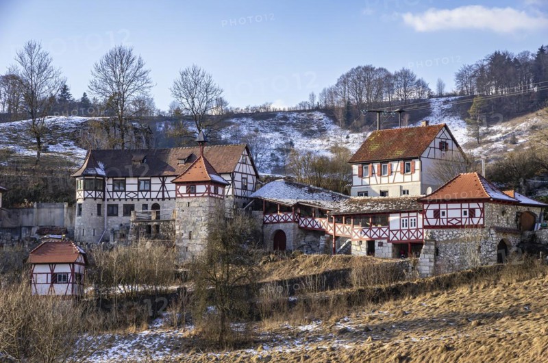 Village of Gundelfingen in the valley of the Great Lauter near Muensingen