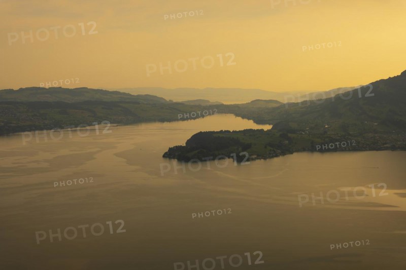 Aerial View over Lake Lucerne and Mountain in Dusk in Burgenstock