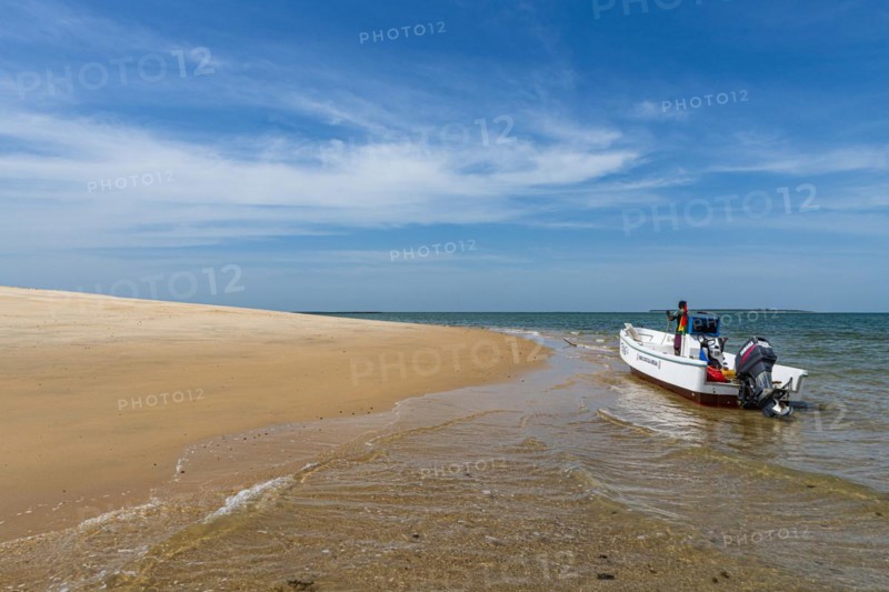 Long sandy beach on a little islet in Marinho Joao Vieira e Poilao National Park