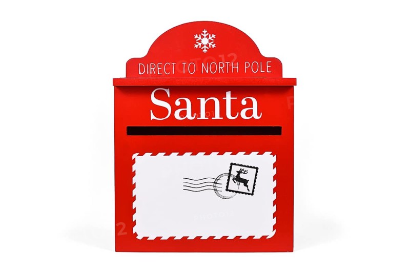Red santa mail box for Christmas present wishlists on white background