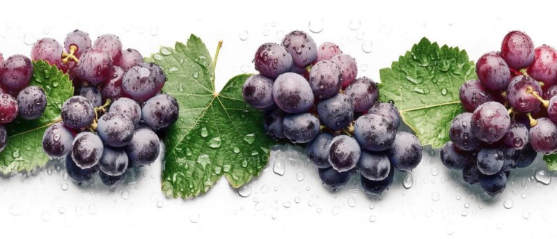 Seamless tileable row of fresh grapes on the vine on a white background