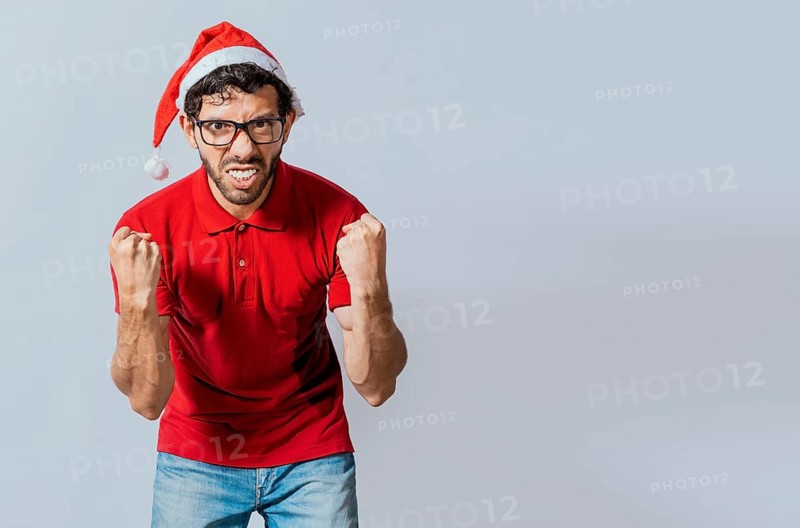Man with beard and christmas hat