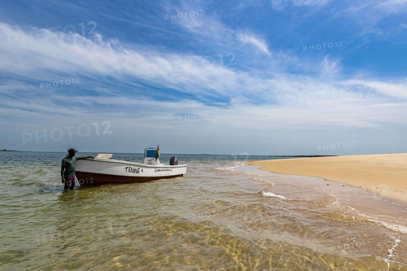 Long sandy beach on a little islet in Marinho Joao Vieira e Poilao National Park