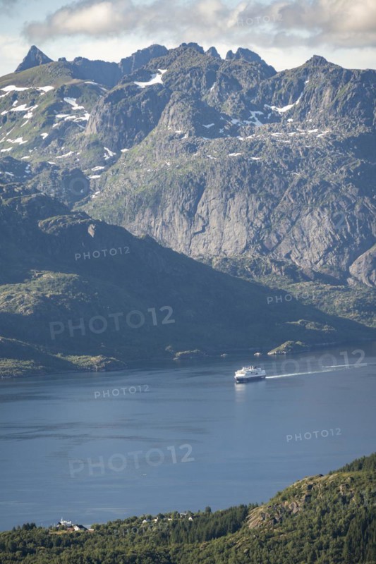 Hurtigruten cruise ship in the fjord