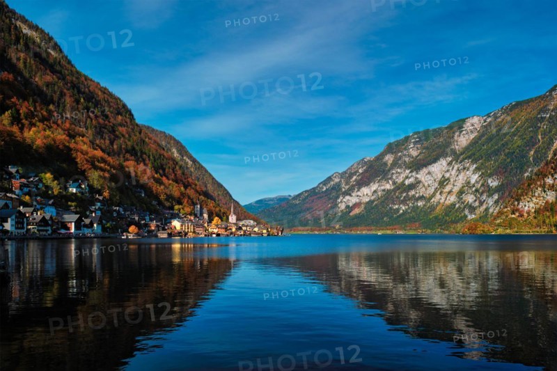 Austrian tourist destination Hallstatt village on Hallstatter See lake in Austrian alps. Salzkammergut region