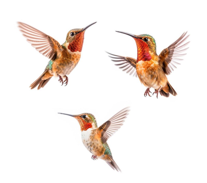 Set of three of the beautiful endangered rufous hummingbird