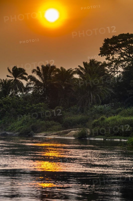 Sidearm of the Congo river at sunset