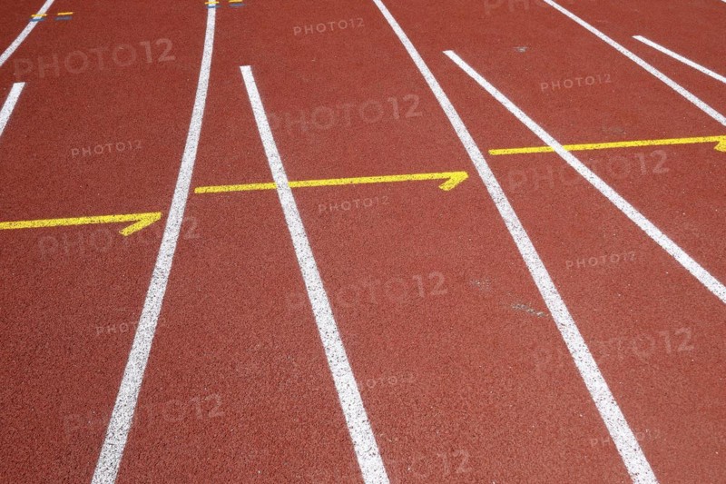 Lines on a tartan track sports field