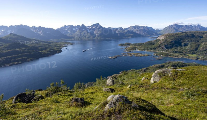 Hurtigruten cruise ship in the fjord