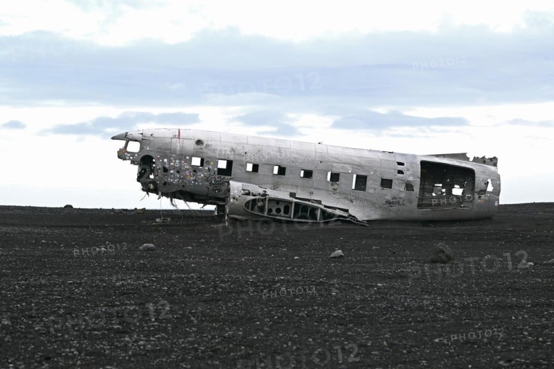 Plane wreckage on the lava beach of Solheimasandur on the south coast of Iceland