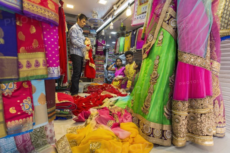 Textile shop with colourful fabrics for sari