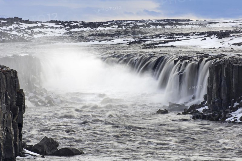 Selfoss waterfall on the river Joekulsa a Fjoellum in in the Joekulsargljufur canyon in winter
