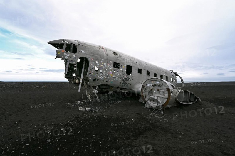 Plane wreckage on the lava beach of Solheimasandur on the south coast of Iceland