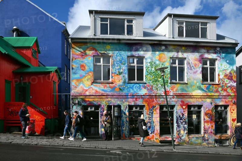 Colourful house with Braud & Co bakery in Reykjavik