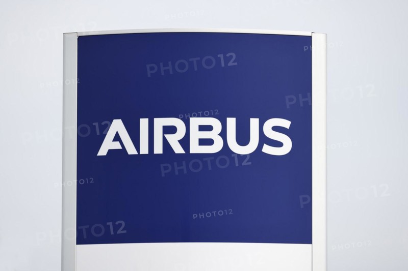 Airbus logo at the factory gate to the airport in Hamburg Finkenwerder