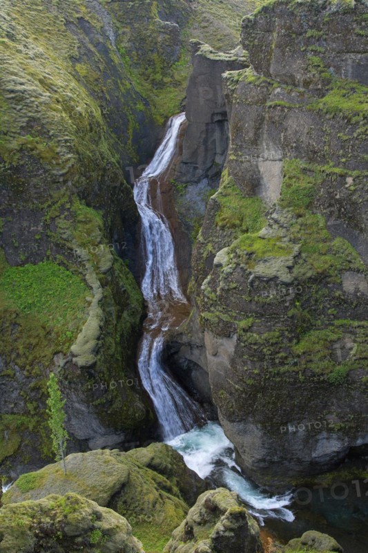 Waterfall on the Fjaora river flowing through the Fjaorargljufur