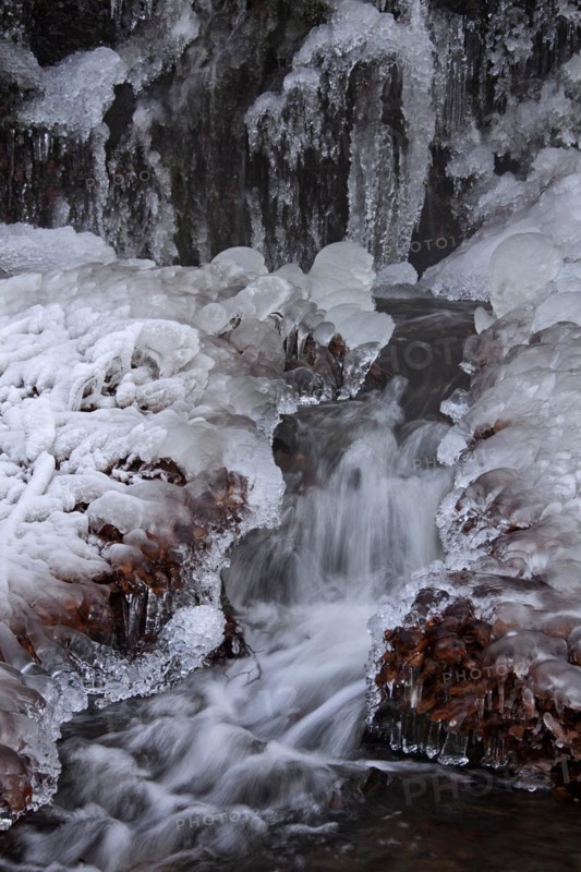 Frozen Radau waterfall in winter near Bad Harzburg
