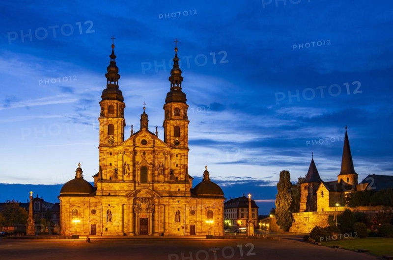 The landmark of the city of Fulda at sunset