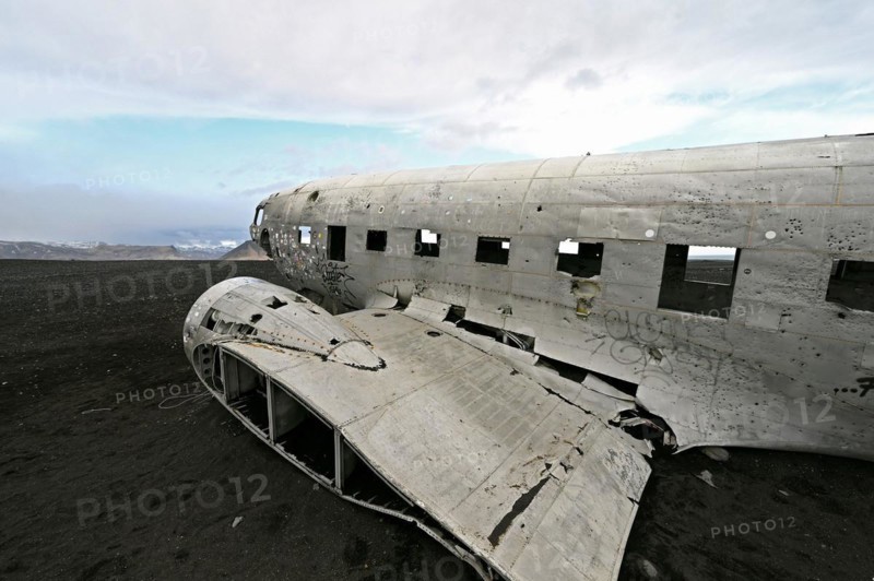 Plane wreckage on the lava beach of Solheimasandur on the south coast of Iceland