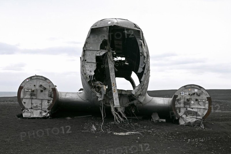 Plane wreckage on the lava beach of Solheimasandur on the south coast of Iceland